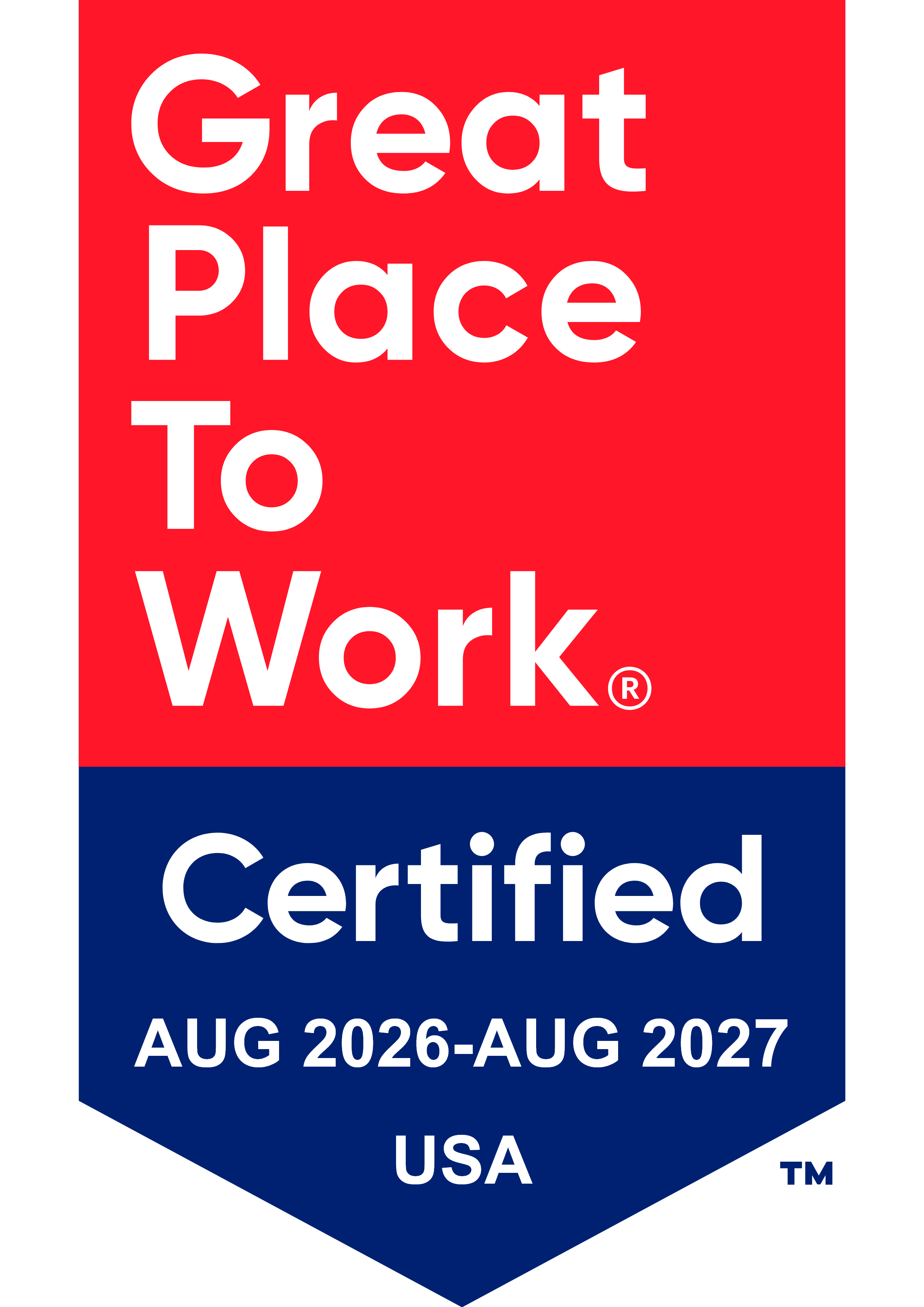 Great Place To Work Certified, August 2026 to August 2027, USA